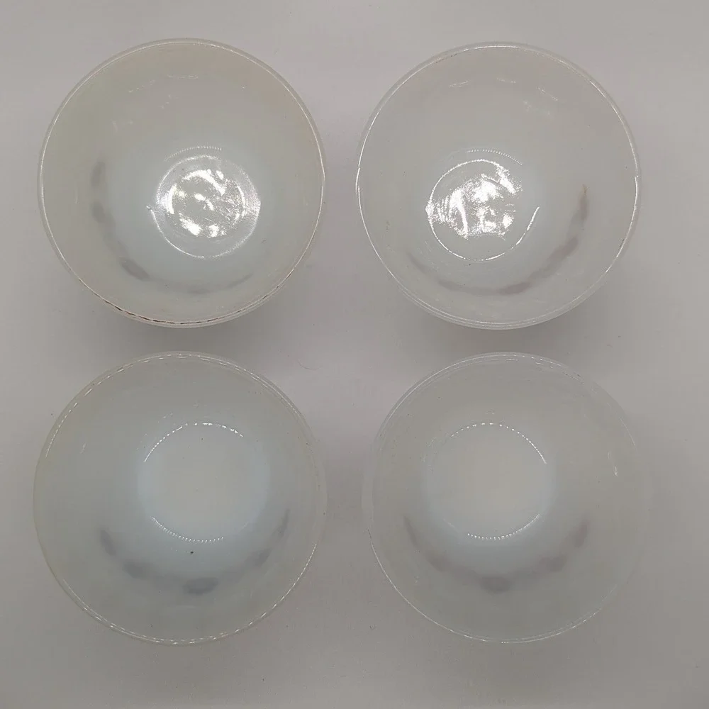 Dynaware Pyr-O-Rey Milk Glass Custard Cups Ramekins Floral Set‎ of 4 Vintage